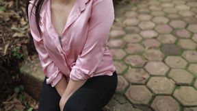 Outdoors, a busty Indian village girl is fucked by a masseuse using oil and creampie