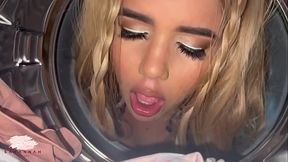 Chubby blonde has sex with a young guy in the laundry room - Savannah Watson