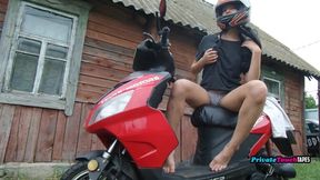 Amateur Russian biker blonde shows off her moist box while playing with