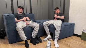 Two guys jerking off together