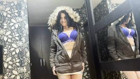I got cum-licked while wearing my brown fur hooded puffer jacket, 172 shots later