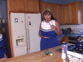 Thick cheerleader with tight pink pussy has loud and wet orgasm with huge dildo