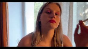 Smoking time with Nice Girl in lack dress