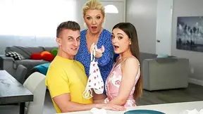 Messy young couple gets rewarded by horny grandma who dresses as a maid for dirty threesome