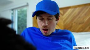 Stepteen caught TS stepmom sucking carrier boys dick