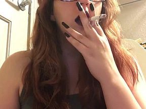 Sexy Chubby Goth Teen Smoking Red Cork Tip 100 Cigarette in Purple Lipstick