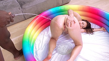 5on1 FIRST INTERRACIAL DPP & PISS! Juicy slut Princess Lili gets lots of piss and first double pussy from black cocks EKS282