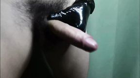long and gently masturbate in gloves and powerfully cumshot with hot sperm