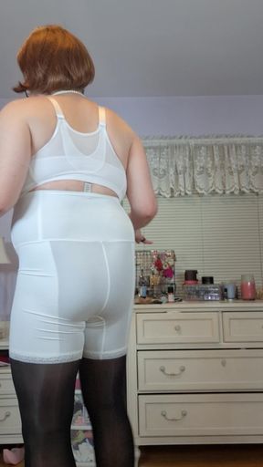 Granny Vicki is plump and curvy in new white girdle!