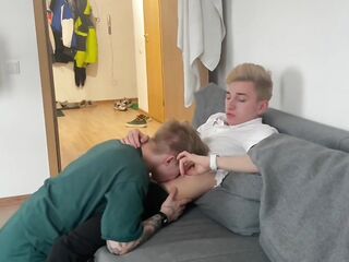 Enticed my cute ally with a large weenie for a oral pleasure and made him cum