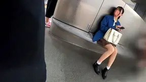 Shiny Black-Haired Beauty Strolls Shibuya In Tidy Mini-Skirt Showing Raw Legs