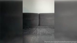 Hot brunette tries on panties and skirts online and flashes big pumped pussy on public