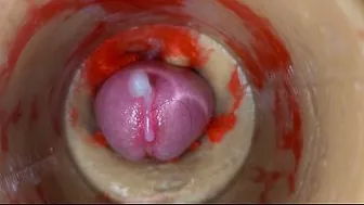 Camera deep inside tight pussy captures huge cum explosion 4k