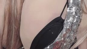 CupKCindy is doing is doing pussy stuffing with a plastic golden chain hear me moaning you want to play with me see me lying on my back I show my big fake enhanced tits in Silver cloths masturbating mov