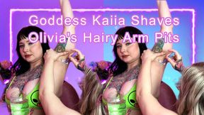 Goddess Kaiia Shaves Olivia's Hairy Arm Pits