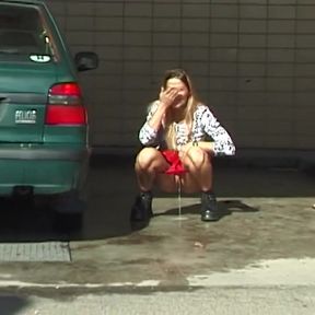 Outdoor peeing at the carwash