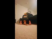 Riding huge dildo balls deep anal