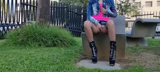 Curvi smoking and open legs outdoor Teen high heels