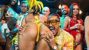 Latina milf takes big cock in rough anal during Brazilian Carnaval party orgy