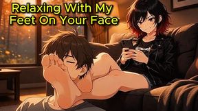 Relaxing With My Feet On Your Face - Nataly Plays On Her Phone While You Lick Her Barefeet | Human Footrest | Foot on Face