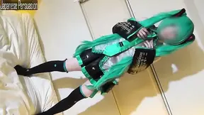 Miku cosplayer returns in a classic outfit for some solo play and intimate