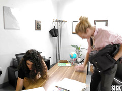 Curly hair Latin MILF librarian gets fucked by principal after masturbation