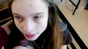 Cute white girl gives sloppy BJ to big black cock for rent