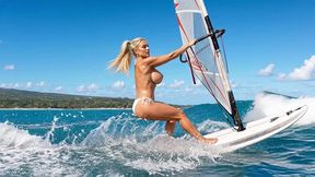 busty blonde windsurfer teases breasts & juicy ass - intense beach fuck & thick facial ai generated