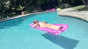 Teen whore fingers her pussy by the pool which leads to a good fuck