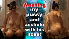 Training Zero Femdom Shower Piss Bathroom Slave - Washing my Pussy with his face! Real Homemade amateur MILF Wife FLR