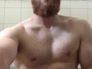 Bearded ginger muscle guy wank his cock