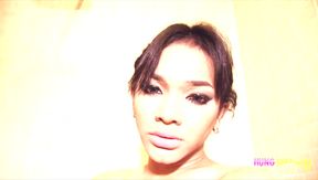 Busty ladyboy showers then gets off in bed