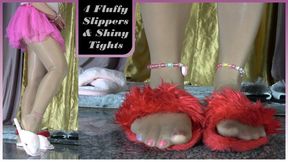 Shiny Tan Pantyhose Slipper Play - HD