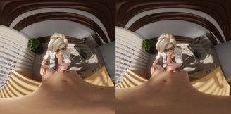 Mercy - Blonde Secretary Takes Care of Your Boner in the Office - Overwatch VR Porn