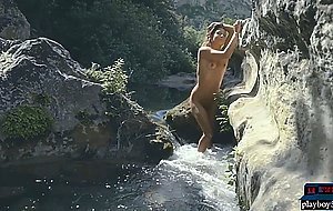 Amazing brunette MILF Anetta Keys outdoor stripping