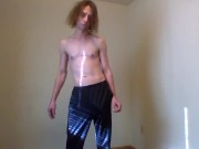MTF Topless Aroused in Track Pants; Armpit Sniffing and Nipple Teasing
