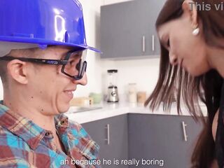 Ashley Sanz cheats on her boyfriend with the plumber when the cuckold goes to work