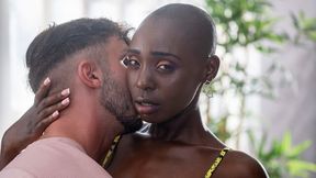 Lusty ebony model Zaawaadi is jumping on a large penis