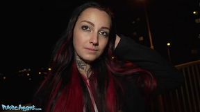 Tattooed babe Sharlotte Thorne accepts deepthroat and fucked in public boiler room