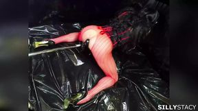 CD STACY deep anal BBC pump dildo at black and red bodystoking