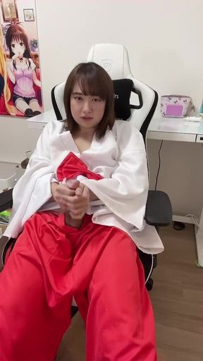 Costumed male girl eats chocolate with her own sperm sprinkled on it