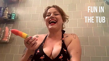 Super Cute Chubby Porn Star TROUBLE plays in bath tub!