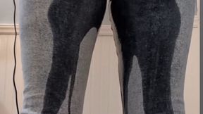 Wetting Acid Wash Jeggings from Behind after Holding - No Panties!