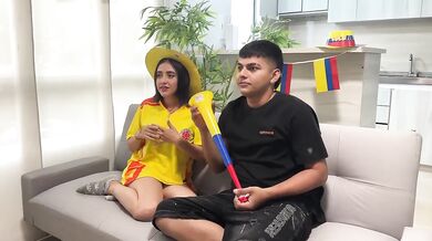 Latina stepsis wets her panties for a bet during World Cup special