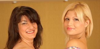 Sexy blonde Teen has hot lesbian sex with a mature big breasted Housewife