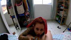 Redhead with dreadlocks drools all over my cock sucking with desire