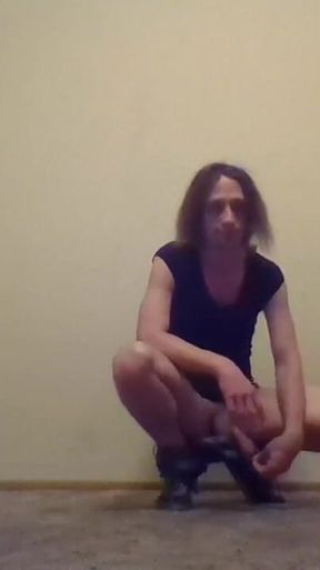 Nude Transgirl Kneeling in Jeans | Self-photography Posing