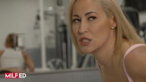 Stepson & friend pound curvy MILF stepmom Richelle Ryan's trimmed pussy in gym FFM action