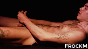 Girl Miguel lays nude & passionately strokes his dick