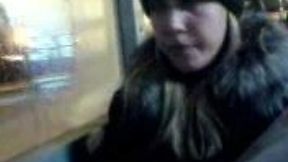 Masturbating my cock in public bus in front of cute Russian chick